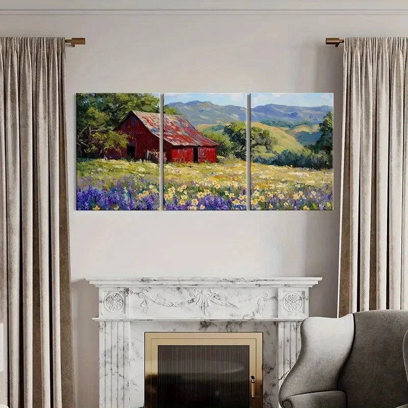 3pcs Mountain Landscape Vintage Farmhouse Metal Print Ready to Hang Art