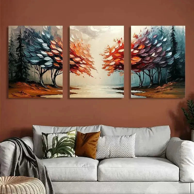 3pcs Classic Style Abstract Forest Prints Metal Print Ready to Hang Art