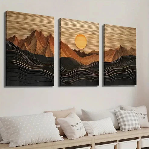 3pcs Abstract Sunset Mountain Landscape Wall Art Set Canvas Unframed - High Quality Print 100% Australian Made Wall Canvas