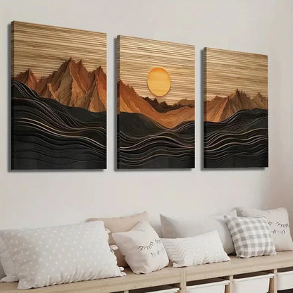 3pcs Abstract Sunset Mountain Landscape Wall Art Set Canvas Unframed - High Quality Print 100% Australian Made Wall Canvas