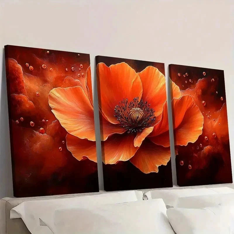 3pcs Orange Poppy Flower Art I Wall Art Set Canvas Framed 50x70cm - High Quality Print 100% Australian Made Wall Canvas Ready to Hang