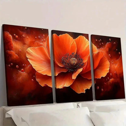 3pcs Orange Poppy Flower Art I Wall Art Set Canvas Framed 50x70cm - High Quality Print 100% Australian Made Wall Canvas Ready to Hang