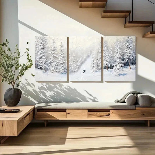 3pcs Skiing Adventure in Snowy Landscape Wall Art Set Canvas Framed 40x60cm - High Quality Print 100% Australian Made Wall Canvas Ready to Hang