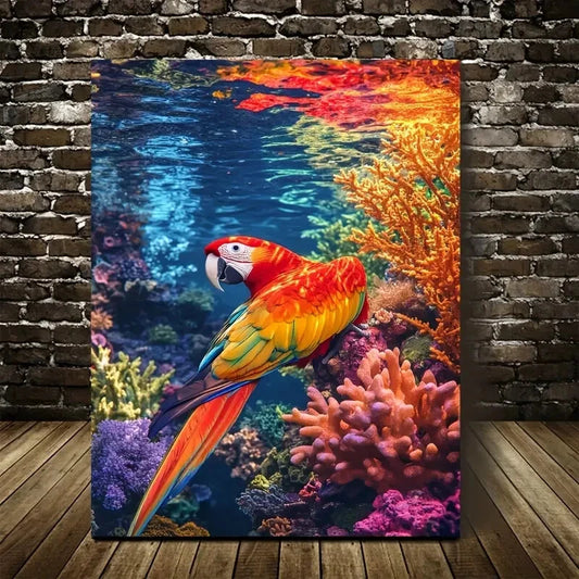 Vibrant Parrot Coral Reef Rainbow Painting  40x60cm Metal Print Ready to Hang