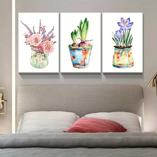 3pcs Black and White with Red Floral Leopard Metal Print Ready to Hang Art