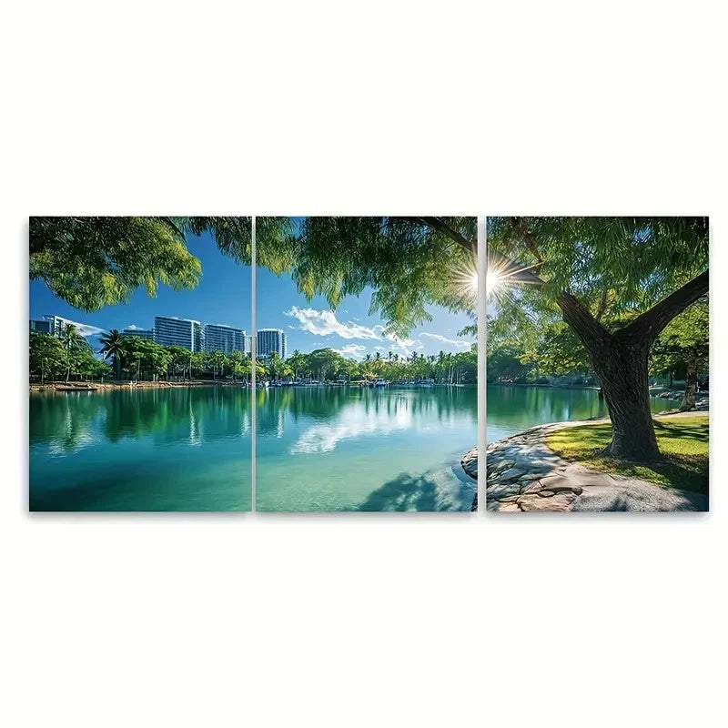 3pcs Cairns Australia Tranquil park view Wall Art Set Canvas Framed 60x90cm - High Quality Print 100% Australian Made Wall Canvas Ready to Hang
