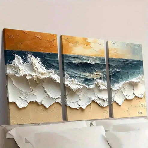 3pcs Abstract Original Beach Painting LO Wall Art Set Canvas Unframed - High Quality Print 100% Australian Made Wall Canvas - Bella Home Decor