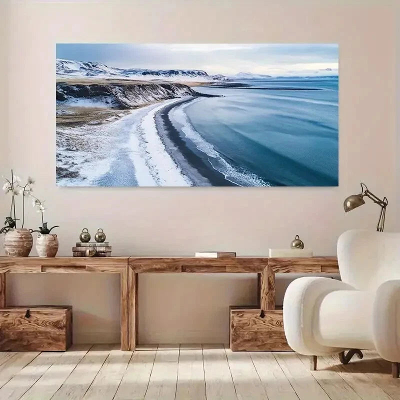View of Arctic Calm Beach wall canvas office home room framed 120x60cm - Bella Home Decor