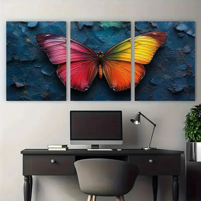 3pcs Vibrant Rainbow Butterfly Abstract Nature Metal Print Ready to Hang Art