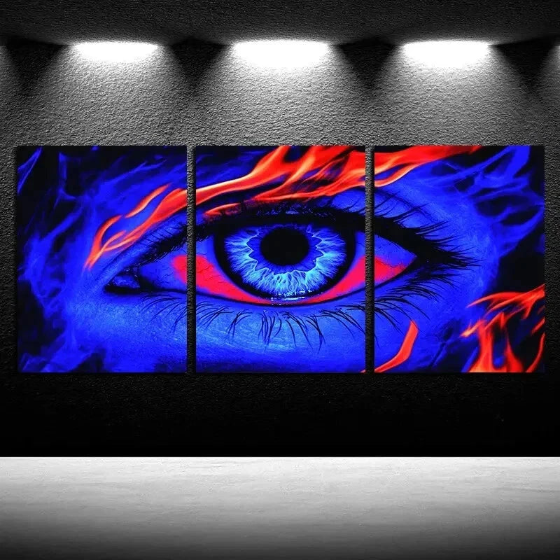 3pcs Vibrant Beautiful Eyes Illustration Wall Art Set Canvas Framed 40x60cm - High Quality Print 100% Australian Made Wall Canvas Ready to Hang