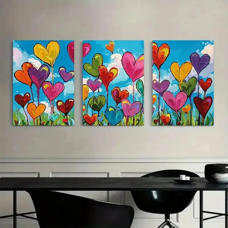 3pcs Countless Hearts Paintings And Posters Metal Print Ready to Hang Art