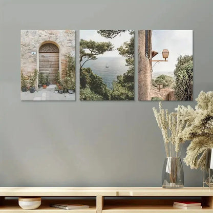 3pcs Italian Countryside Mediterranean Landscape Metal Print Ready to Hang Art