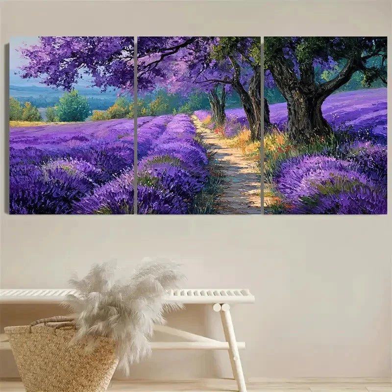 3pcs Lavender Nature Purple Print Wall Art Set Canvas Framed 60x90cm - High Quality Print 100% Australian Made Wall Canvas Ready to Hang
