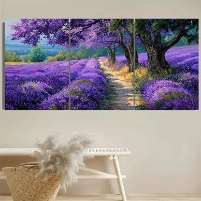 3pcs Lavender Nature Purple Print Wall Art Set Canvas Framed 60x90cm - High Quality Print 100% Australian Made Wall Canvas Ready to Hang