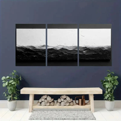 3pcs Black and White Abstract Textured Metal Print Ready to Hang Art