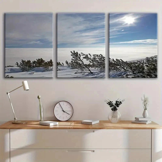 3pcs Winter Snowy Mountain Landscape Wall Art Set Canvas Framed 60x90cm - High Quality Print 100% Australian Made Wall Canvas Ready to Hang