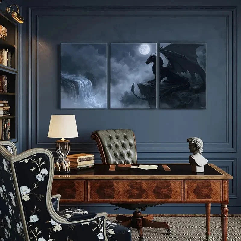 3pcs Mystical Dragon Art Fantasy Landscape Metal Print Ready to Hang Art