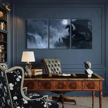 3pcs Mystical Dragon Art Fantasy Landscape Metal Print Ready to Hang Art