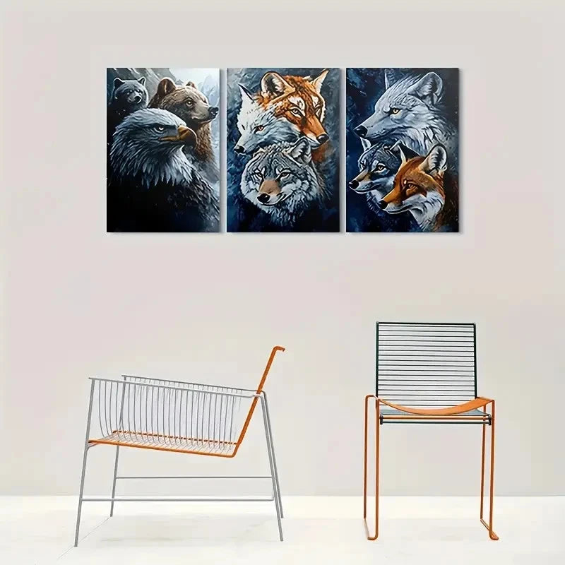 3pcs Wolves Eagles & Foxes Nature Wildlife Metal Print Ready to Hang Art