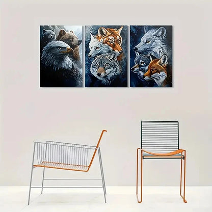 3pcs Wolves Eagles & Foxes Nature Wildlife Metal Print Ready to Hang Art