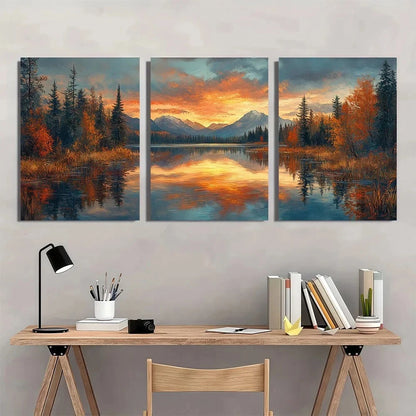 3pcs Modern Lake Nature Scenery Metal Print Ready to Hang Art