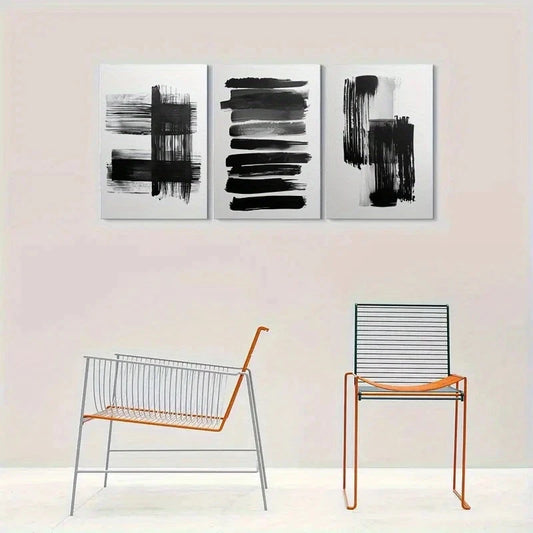 3pcs Modern Abstract Black and White Metal Print Ready to Hang Art