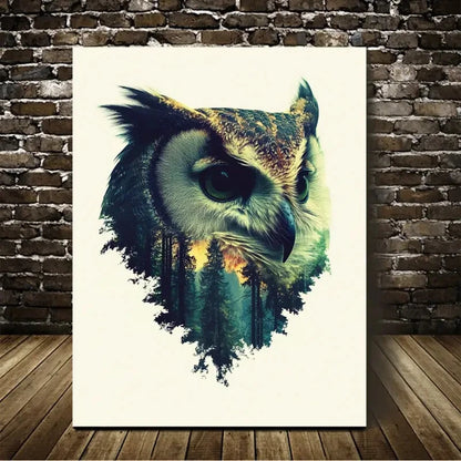 Abstract Art Vintage Forest Owl Painting  40x60cm Metal Print Ready to Hang