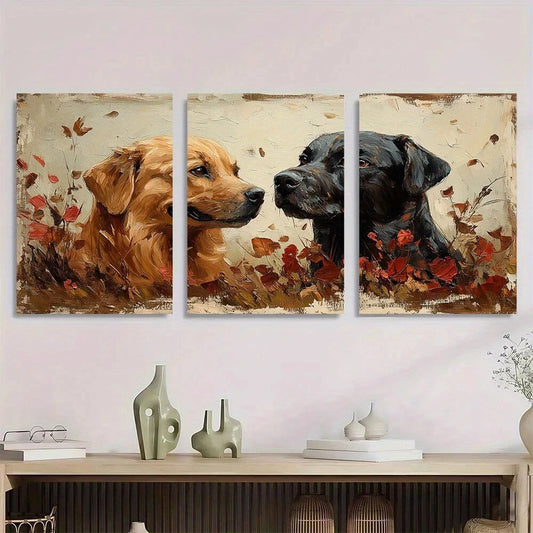 3pcs Rustic Dog Golden Retriever & Black Dog Metal Print Ready to Hang Art