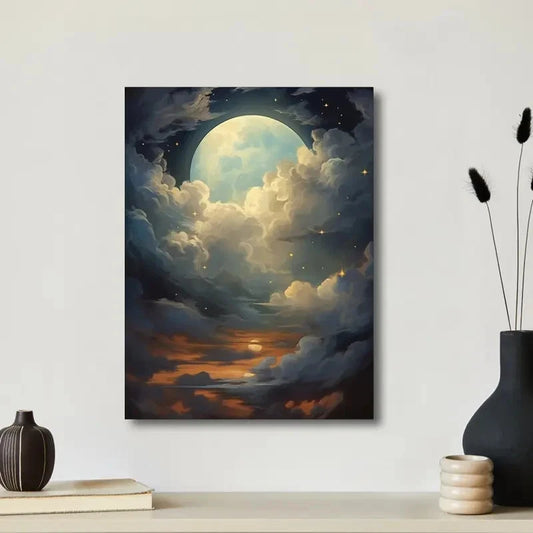 Beautiful Enchanted Full Moon And Clouds Painting 40x60cm Metal Print Ready to Hang