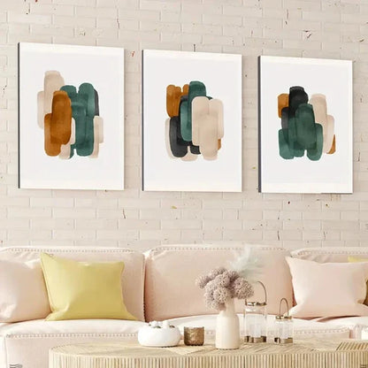 3pcs Abstract Geometric Brush Stroke Gold & Blue Wall Art Canvas Unframed - High Quality Print 100% Australian Made Wall Canvas