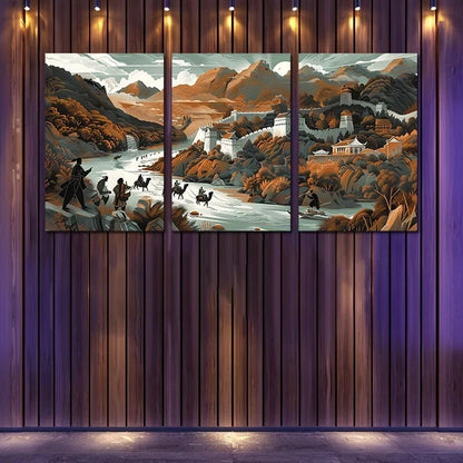3pcs Great Wall of China Illustration Metal Print Ready to Hang Art