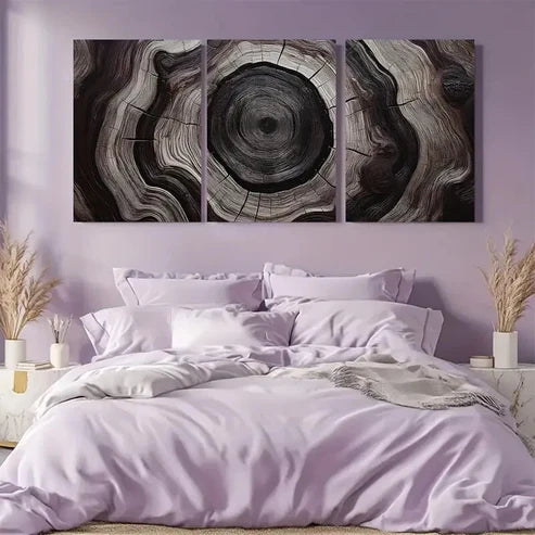 3pcs Deep Espresso & Beige Tree Ring Wall Art Canvas Unframed - High Quality Print 100% Australian Made Wall Canvas