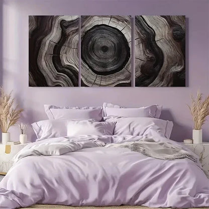 3pcs Deep Espresso & Beige Tree Ring Wall Art Canvas Unframed - High Quality Print 100% Australian Made Wall Canvas