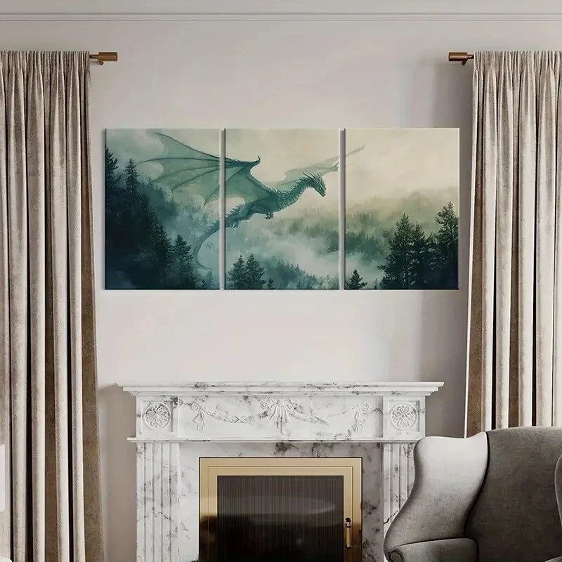 3pcs Magical Dragon Art Forest Landscape Metal Print Ready to Hang Art