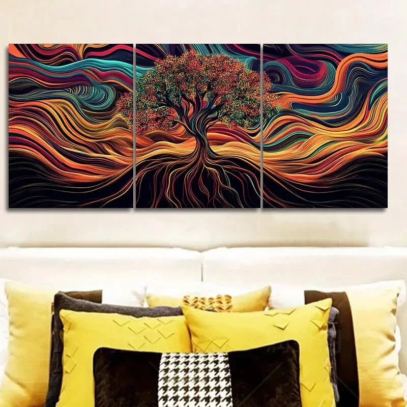 3pcs Luxurious Psychedelic Tree Of Life Design Metal Print Ready to Hang Art