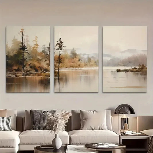 3pcs Beautiful Moody Landscape Neutral Design Metal Print Ready to Hang Art