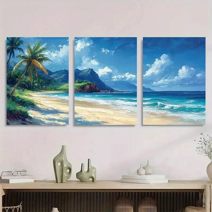 3pcs Tropical Beach Scene Seaview Metal Print Ready to Hang Art