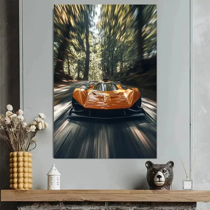Modern Sports Car on Track Dynamic Racing Scene Poster 40x60cm Metal Print Ready to Hang