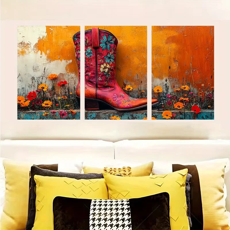 3pcs Western Cowgirl Boot Metal Print Ready to Hang Art