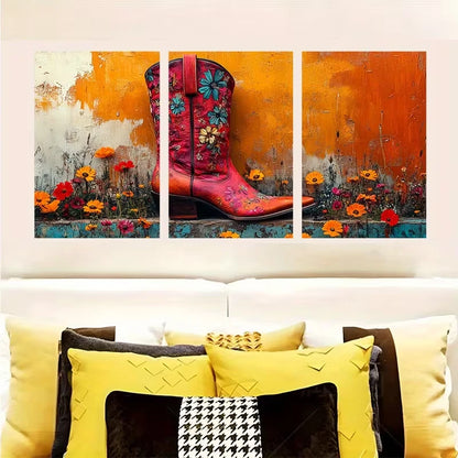 3pcs Western Cowgirl Boot Metal Print Ready to Hang Art