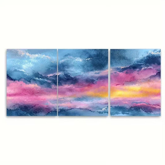 3pcs Minimalist Sun Painting Abstract Wall Art Set Canvas Framed 50x70cm - High Quality Print 100% Australian Made Wall Canvas Ready to Hang