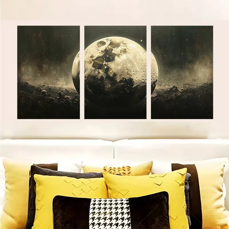3pcs Gothic Moon with Craters Metal Print Ready to Hang Art