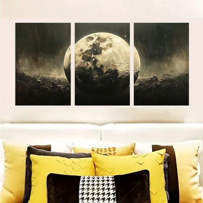 3pcs Gothic Moon with Craters Metal Print Ready to Hang Art