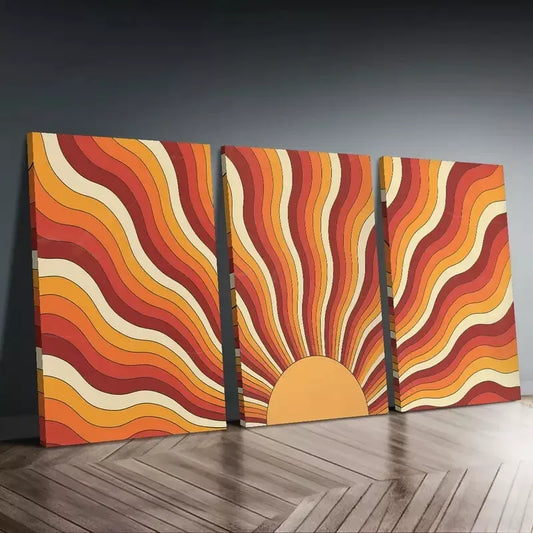 3pcs Deco Sunburst  Wall Art Set Canvas Framed 50x70cm - High Quality Print 100% Australian Made Wall Canvas Ready to Hang - Bella Home Decor