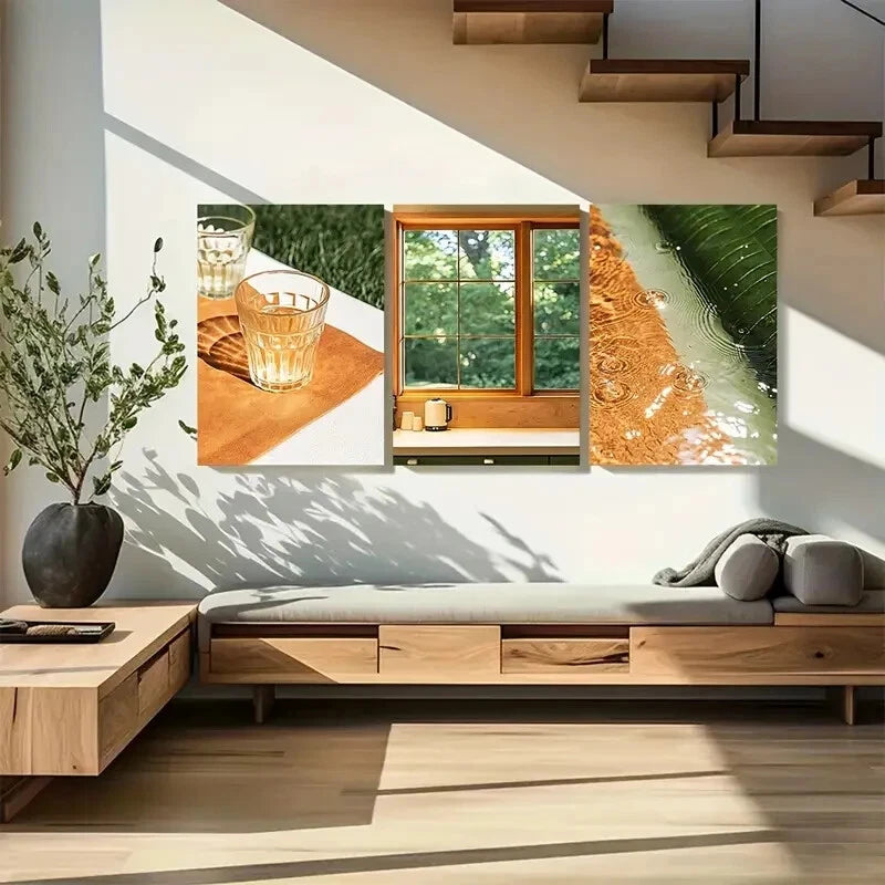 3pcs Minimalist Abstract Glass Illustration Metal Print Ready to Hang Art