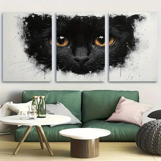 3pcs Cute Black and White Cat Design Metal Print Ready to Hang Art