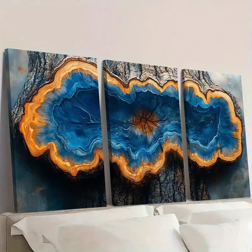3pcs Oak Tree Ring Blue EW Wall Art Set Canvas Unframed - High Quality Print 100% Australian Made Wall Canvas