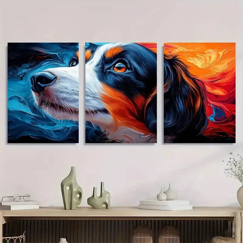 3pcs Abstract Fashion Dog Painting Metal Print Ready to Hang Art