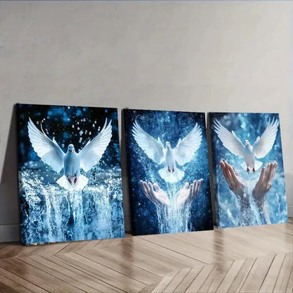 3pcs Peace pigeon on hand Wall Art Canvas Unframed - High Quality Print 100% Australian Made Wall Canvas