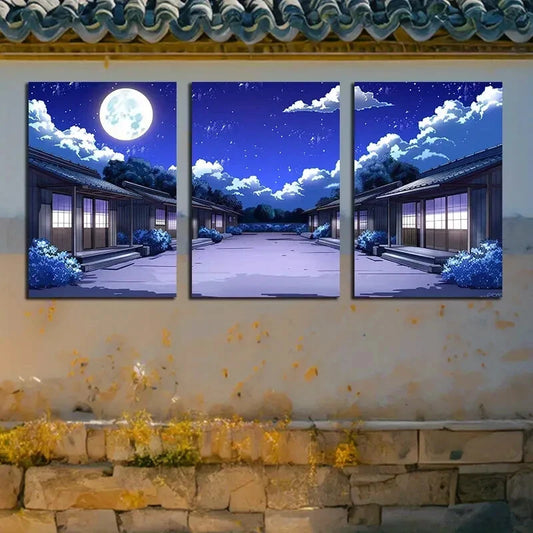 3pcs Dark Clouds and Moon Night Sky Design Metal Print Ready to Hang Art